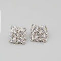 Rhinestone Pierced Earrings Silver tone Square Drop 7/8"