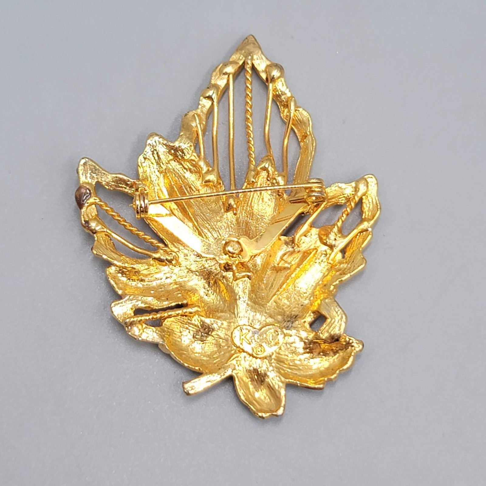 Vintage Kenneth Cole Autumn Leaf Enamel Brooch Gold tone 2.5"