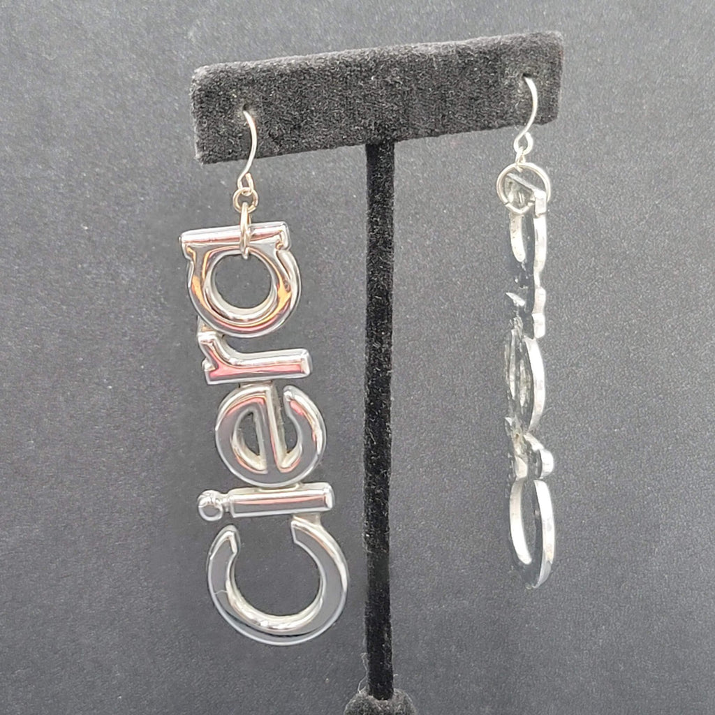 CIERA Pierced Earrings Silver tone Dangle  2.75" Oldsmobile Emblem