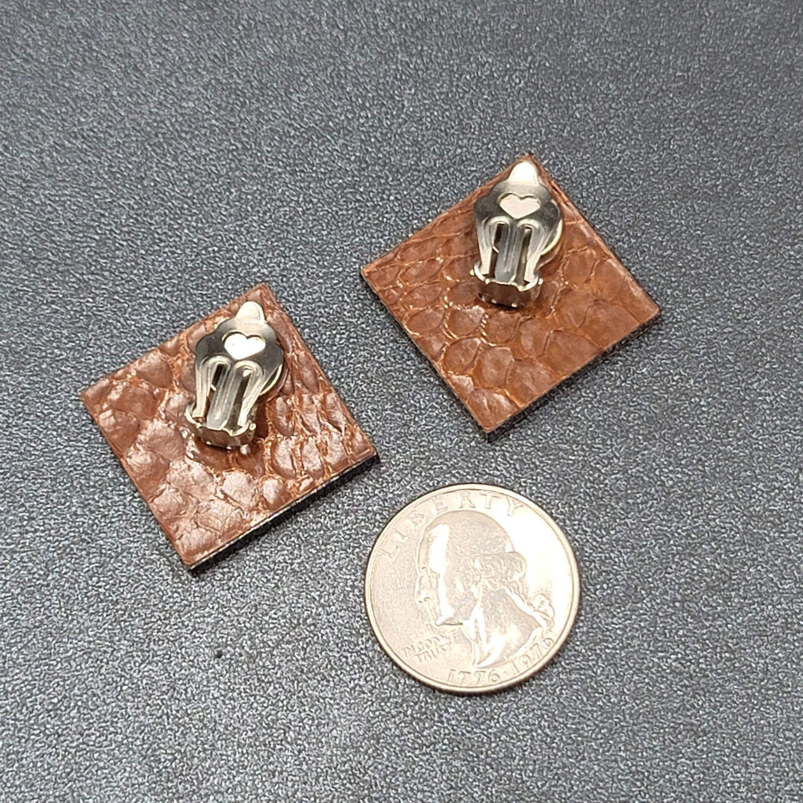 Vintage Clip on Earrings Brown Faux Snake Skin 1 3/8"