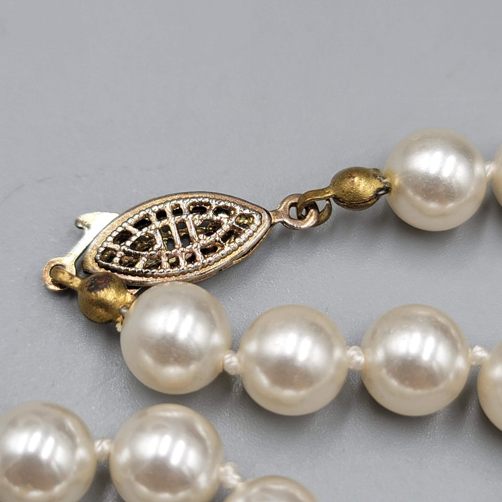 Vintage Necklace Faux Pearl Glass Bead Hand Knotted 7mm 19"