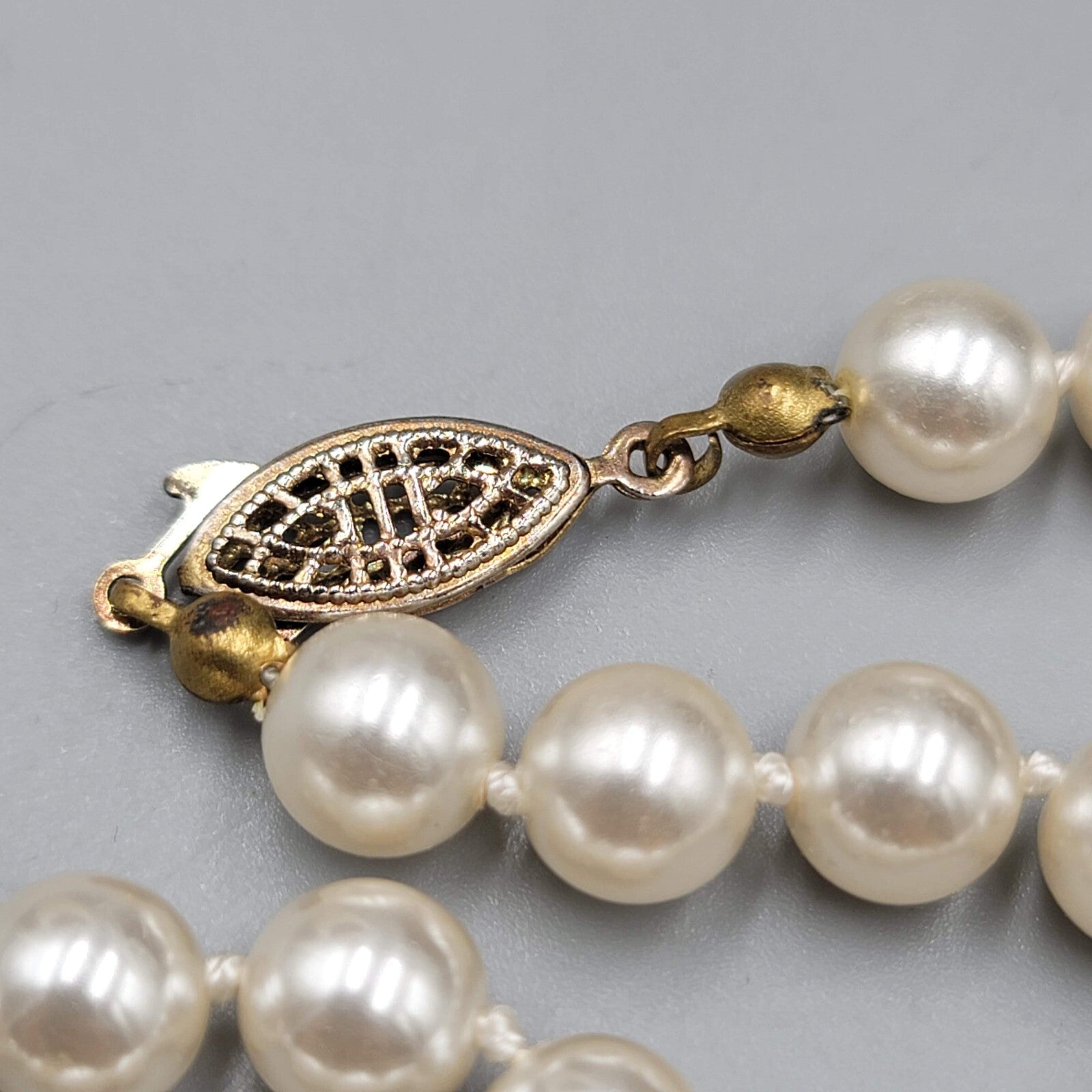 Vintage Necklace Faux Pearl Glass Bead Hand Knotted 7mm 19"