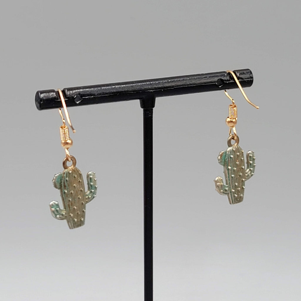 Saguaro Cactus Pierced Earrings Gold tone Dangle 3/4"