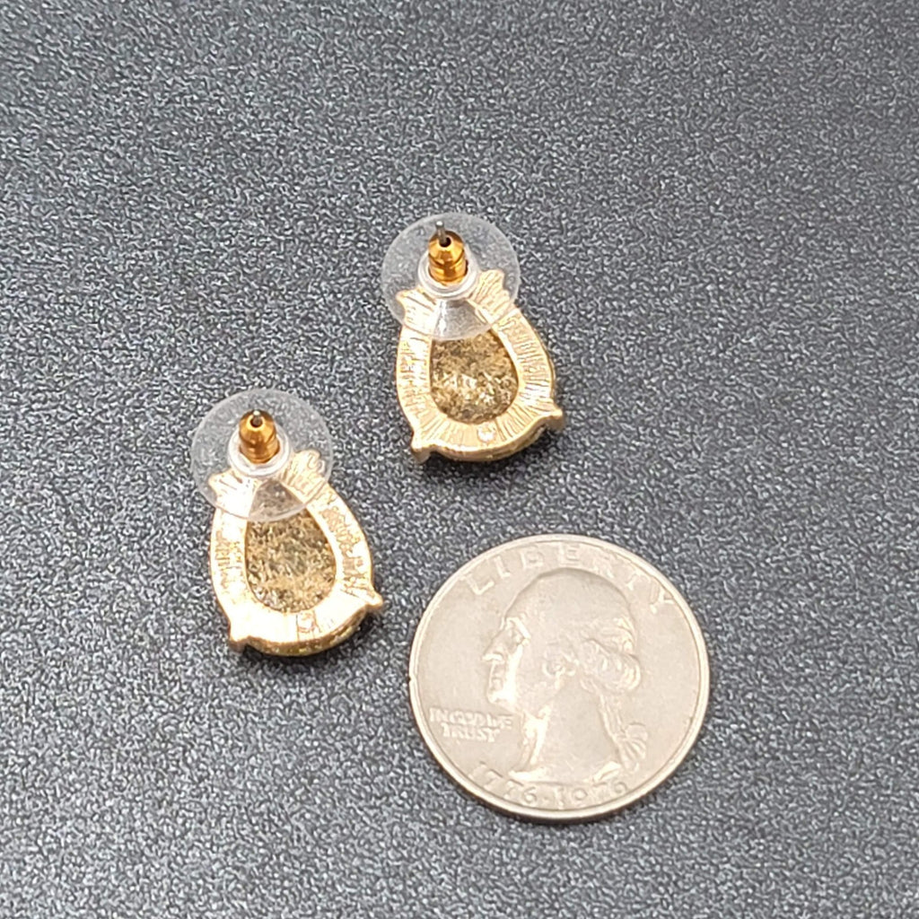 RMN Pierced Earrings Gold tone Faceted Teardrop Acrylic Statement Drop 5/8"