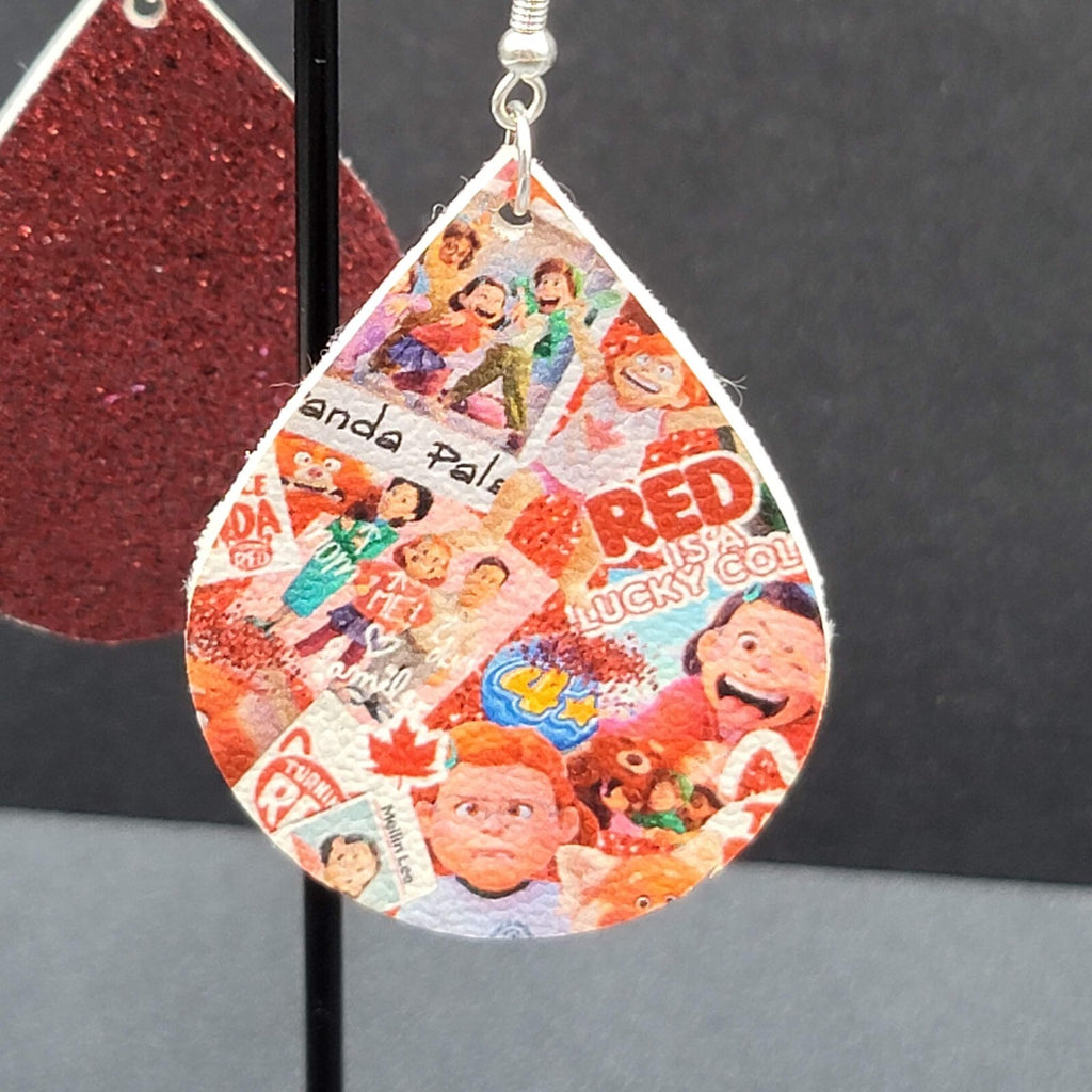 Pierced Earrings Pixar Turning Red Glitter Teardrop 2"