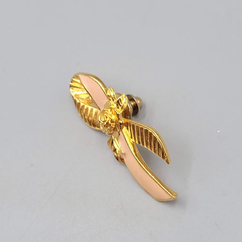 Avon Breast Cancer Awareness Pink Ribbon Pin Gold Tone Rose Lapel Pin Brooch