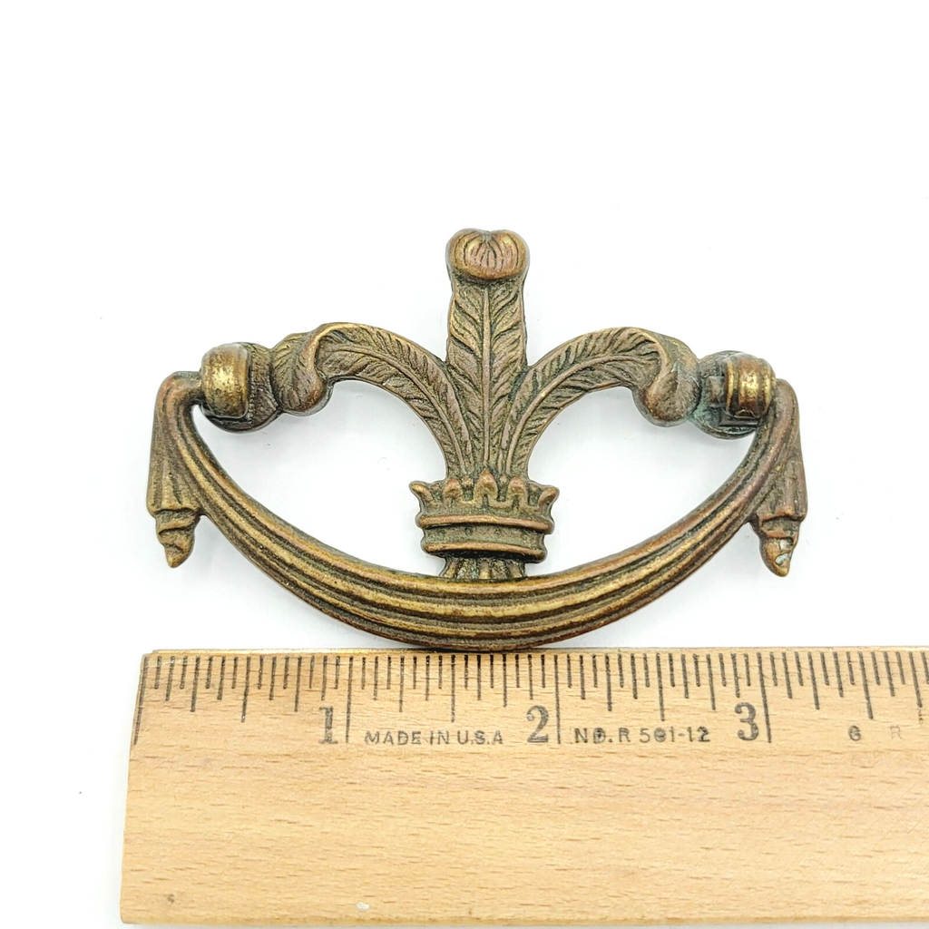 Vintage Brass Drawer Pull Gold tone Salvage Hardware SINGLE ONLY Feather Drape