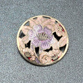 Vintage Cloisonne Brooch Silver tone Round Enamel Iris Flower 1.25"