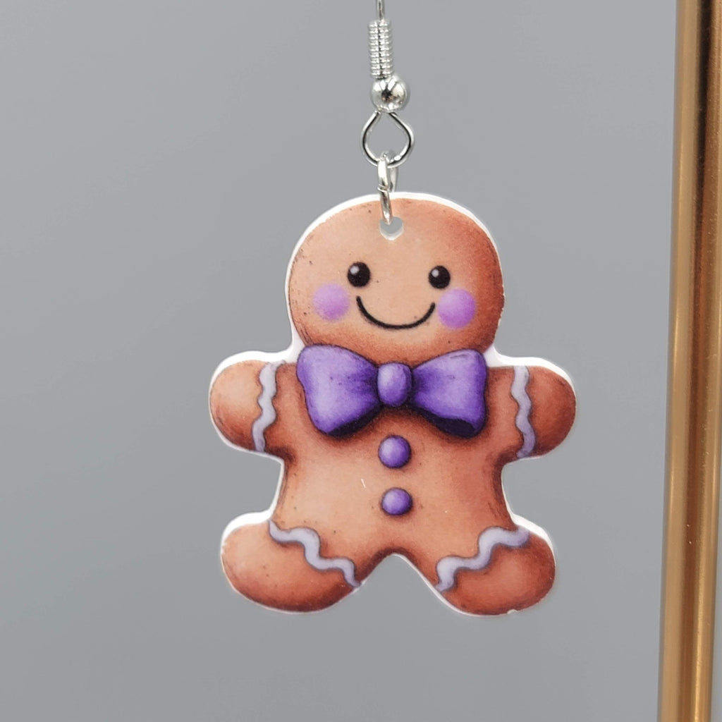 Gingerbread Man Pierced Earrings Silver tone Dangle 1.25 in
