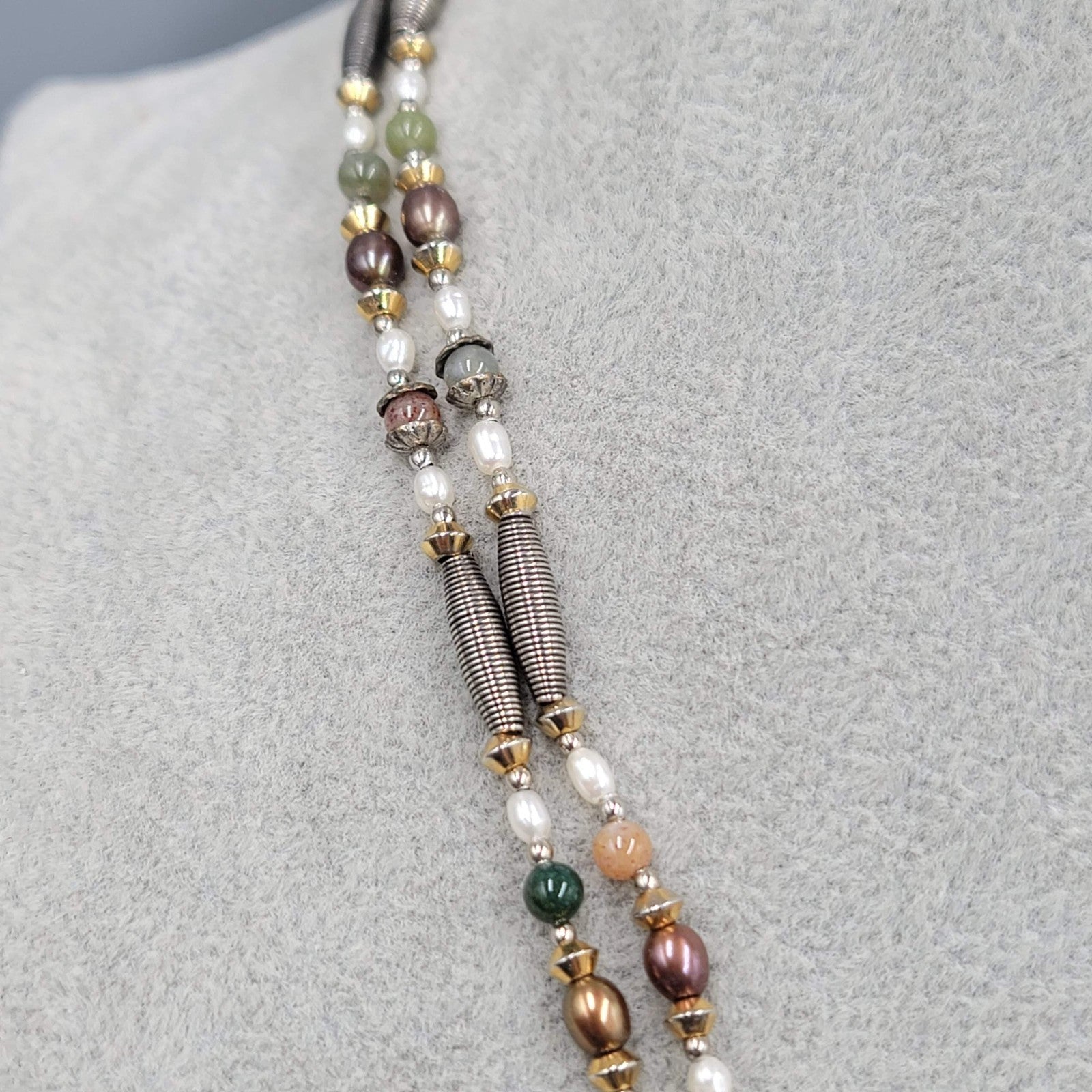 Ethnic Multi Stone Necklace Mixed Materials 18"-22"