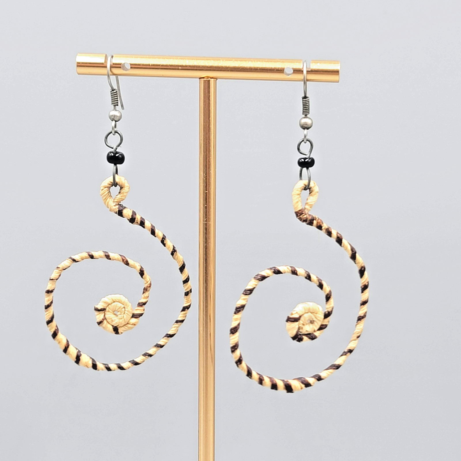 Twirly Reed Wrapped Dangle Pierced Earrings  Silver Fun Long 2.25 in