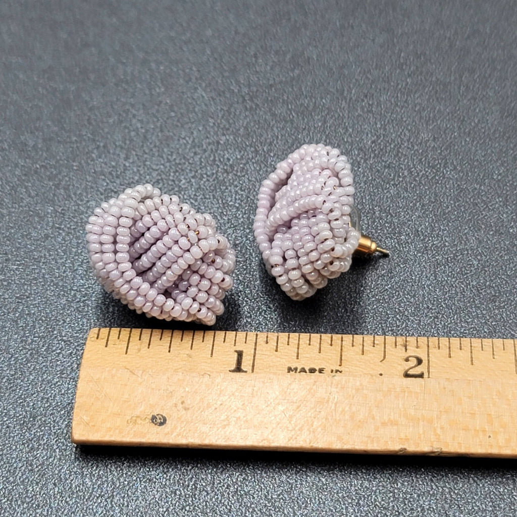 Vintage Pierced Earrings Lavender Purple Seed Bead Knot 7/8"