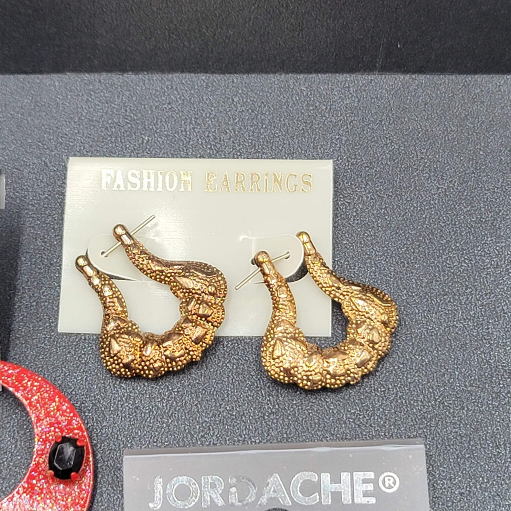 Vintage Lot of 9 NOS Pierced Earrings Enamel Heart Hoops Flower Gold tone