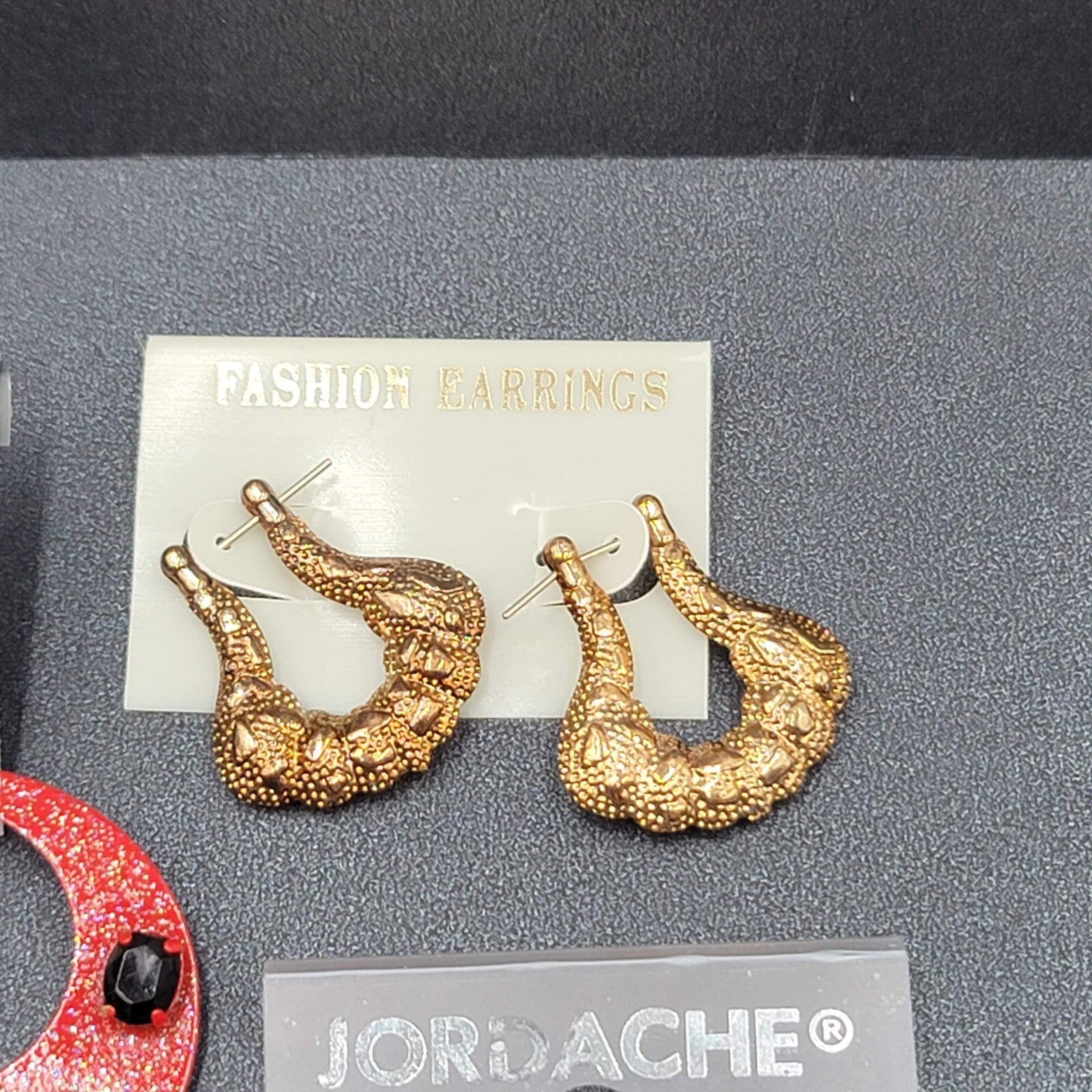 Vintage Lot of 9 NOS Pierced Earrings Enamel Heart Hoops Flower Gold tone