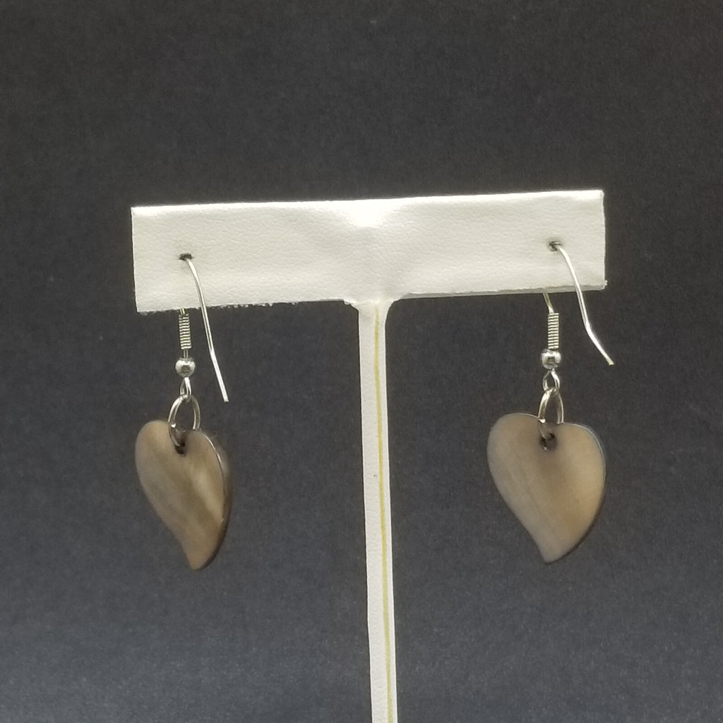Pierced Earrings Silver tone Carved Shell Heart Statement Dangle 7/8"