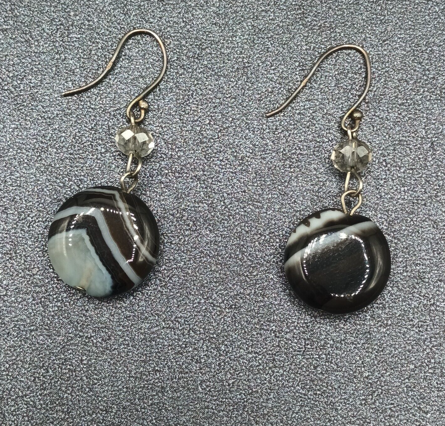 Pierced Earrings Silver tone Round Quartz Bead Dangle 1"