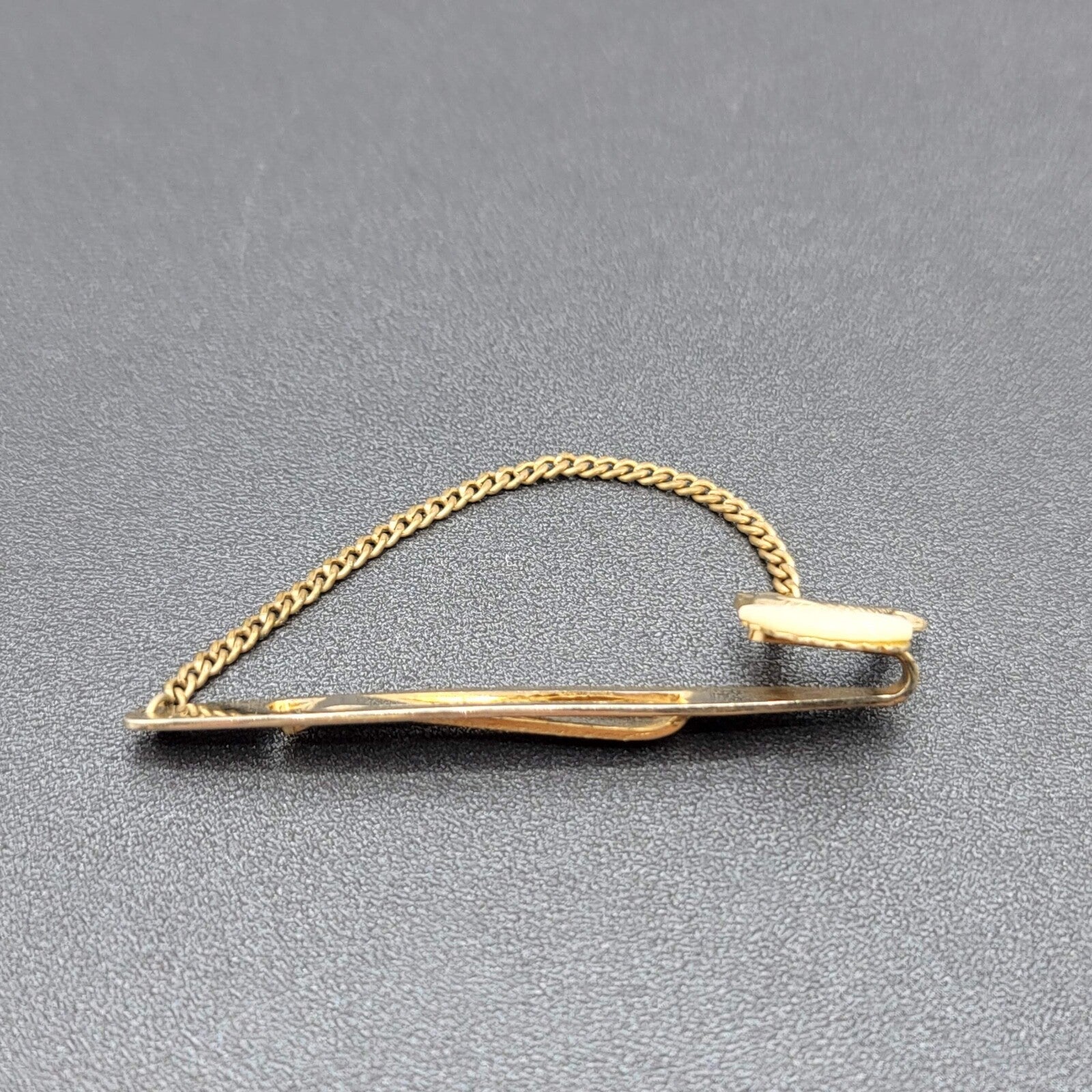 Vintage Chain Tie Bar Clip Carved Mother of Pearl Swordfish Fish Fishing