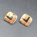Vintage Pierced Earrings Ceramic Gold Black Brown Painted Square Drop 1"