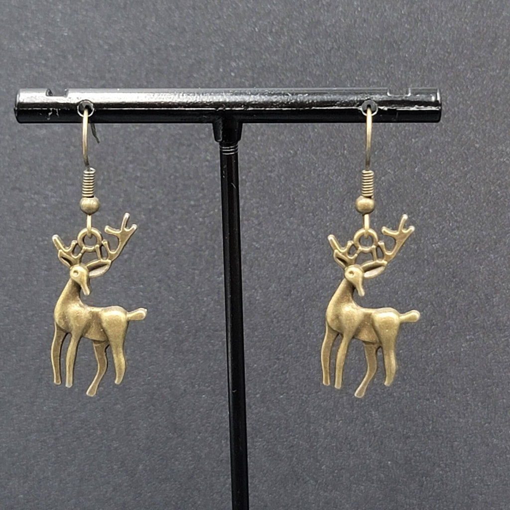 New Deer Pierced Earrings ReindeerBronze tone Dangle 1"