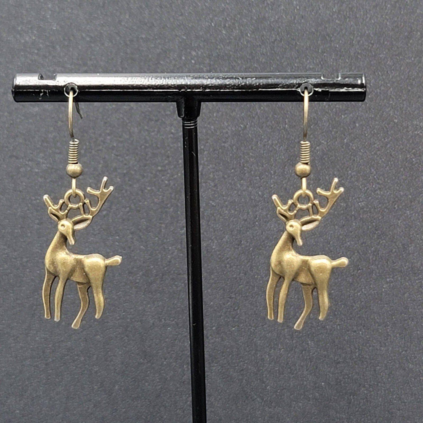 New Deer Pierced Earrings ReindeerBronze tone Dangle 1"