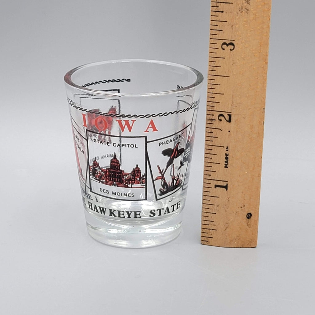 Vintage IOWA Shot Glass Red and Black Letters Souvenir