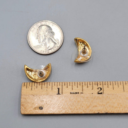 Brushed Gold Plated Pierced Earrings Crescent Moon Shape 5/8"
