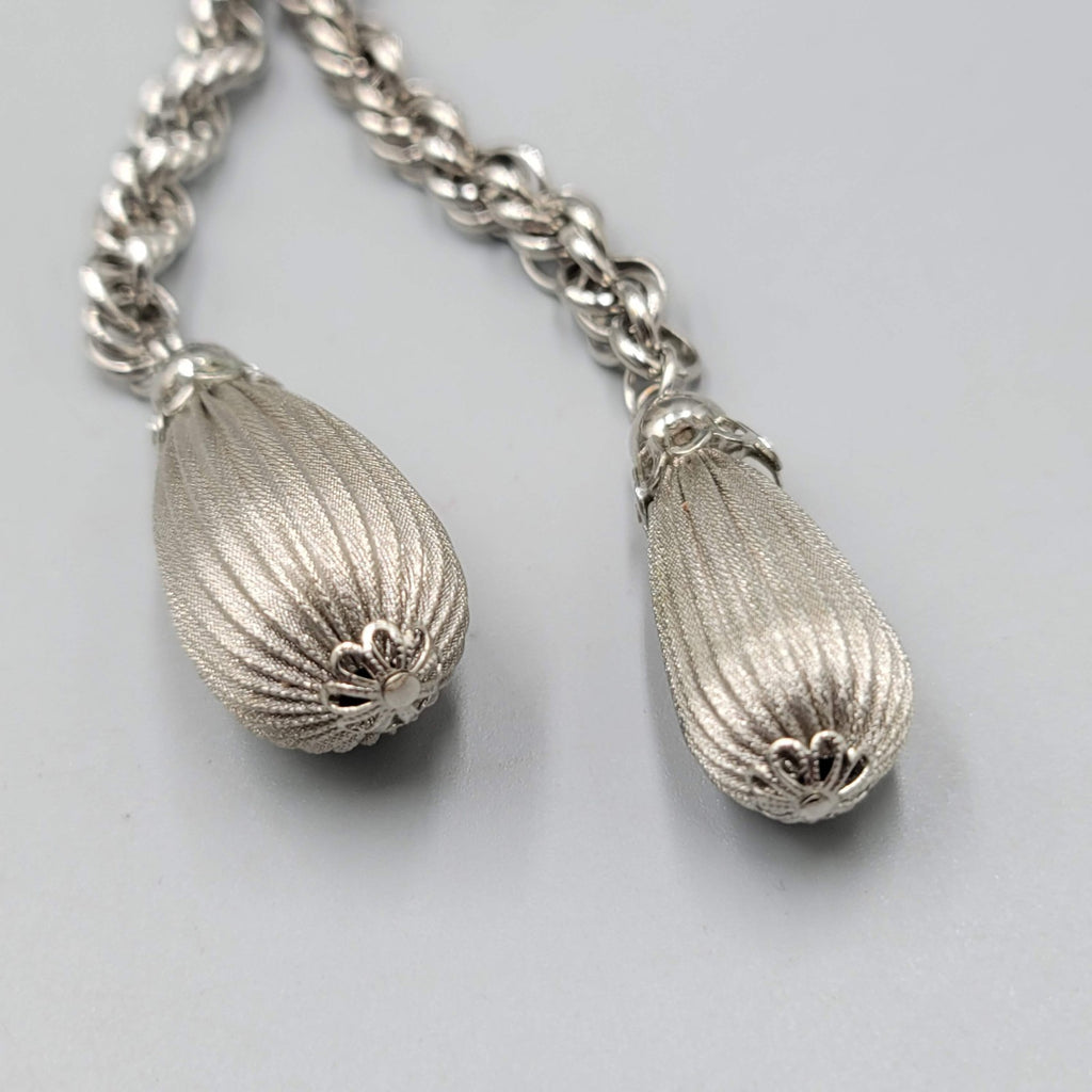 Vintage Twist Chain Lariat Necklace Statement Silver tone 28 in
