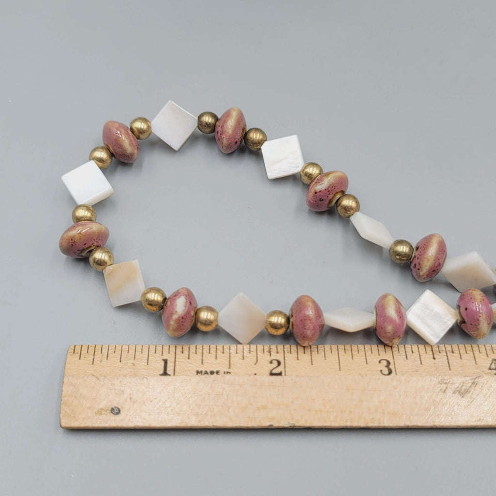Vintage Mother of Pearl and Clay Beads Necklace 20" Estate Costume Jewelry 