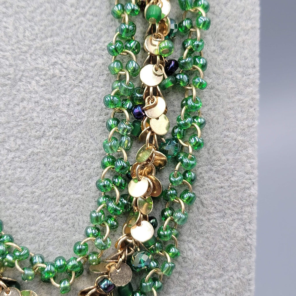 Coldwater Creek Necklace Gold tone Green Glass Beads LONG 36"
