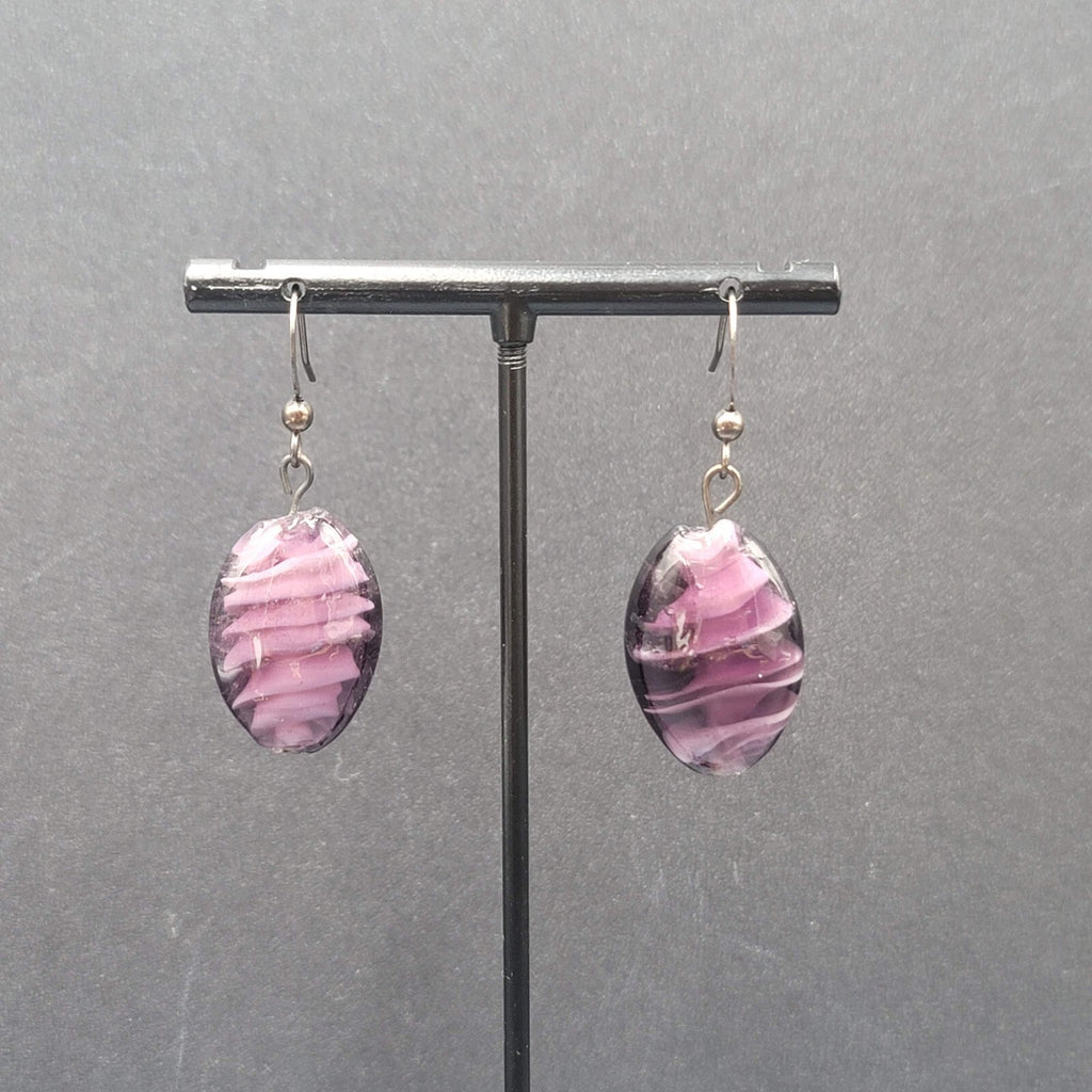 Pierced Earrings Purple Art Glass Bead Dangle 1"
