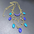 Signed VCLM Necklace Gold tone Multi Layer Blue Bead Chain Long 28" - 31"