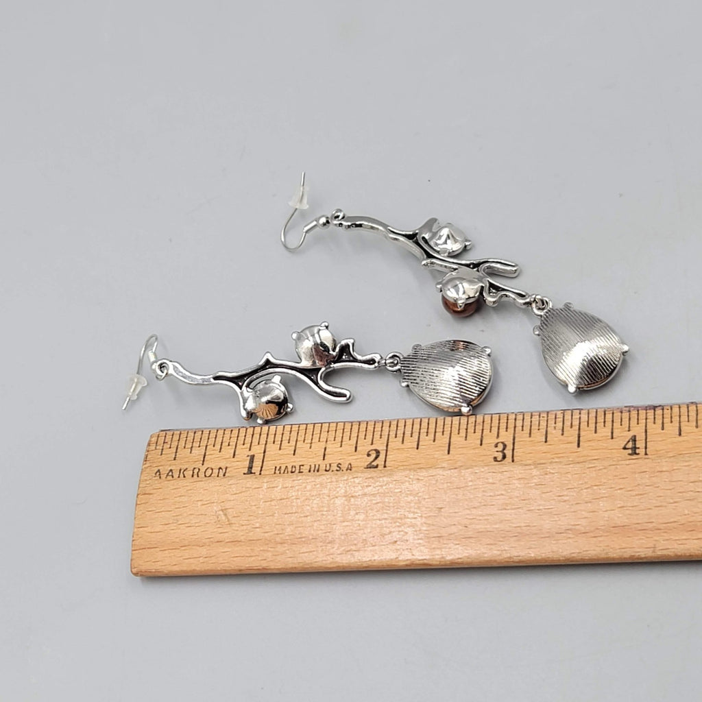 Multicolor Crystal Rhinestones Pierced Earrings Silver tone Dangle Long 2.75 in
