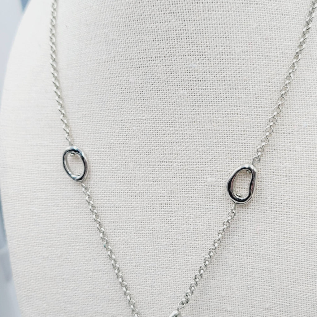 Y Necklace Hematite Silver tone Blue Bead Accent Multi Chain 18" + 5"