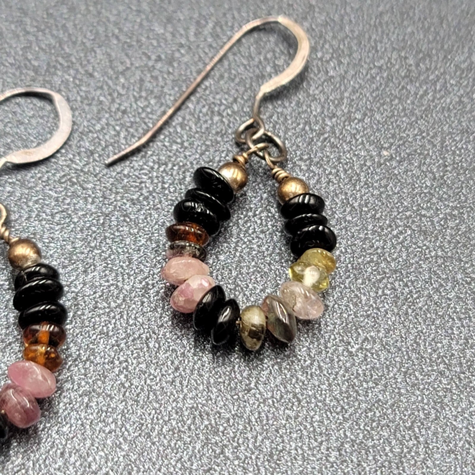 Pierced Earrings Tiny Semi Precious Gemstone Beads Dangle Loop 3/4"