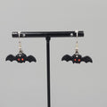 Bat Pierced Earrings Articulated Layered Dangle Red Rhinestone Eyes 1" x 1/2"