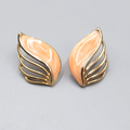 Vintage Pierced Earrings Peach Enamel Gold tone Climber Fan 1.25"