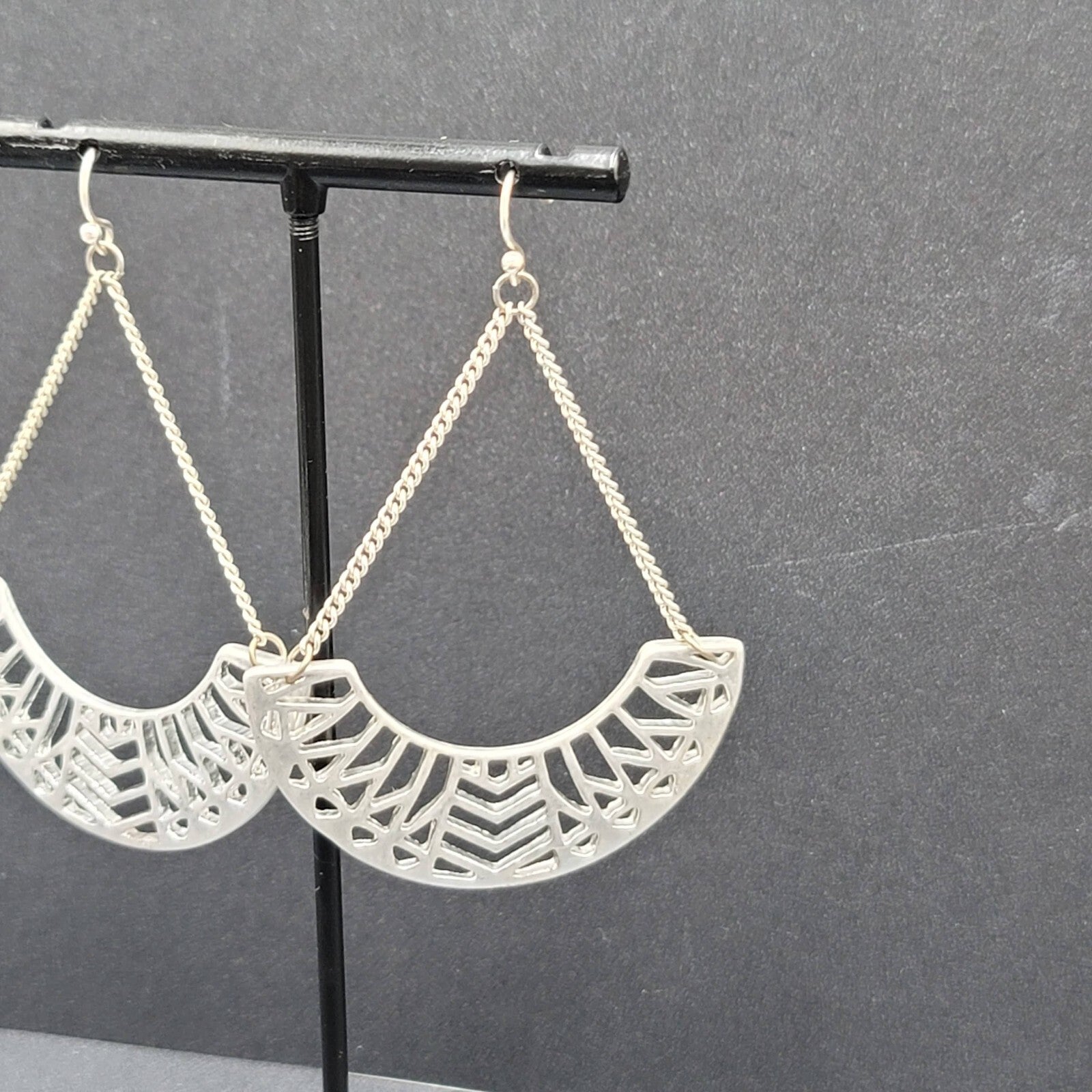 Pierced Earrings Silver tone Dangle Chains Statement 2.5"