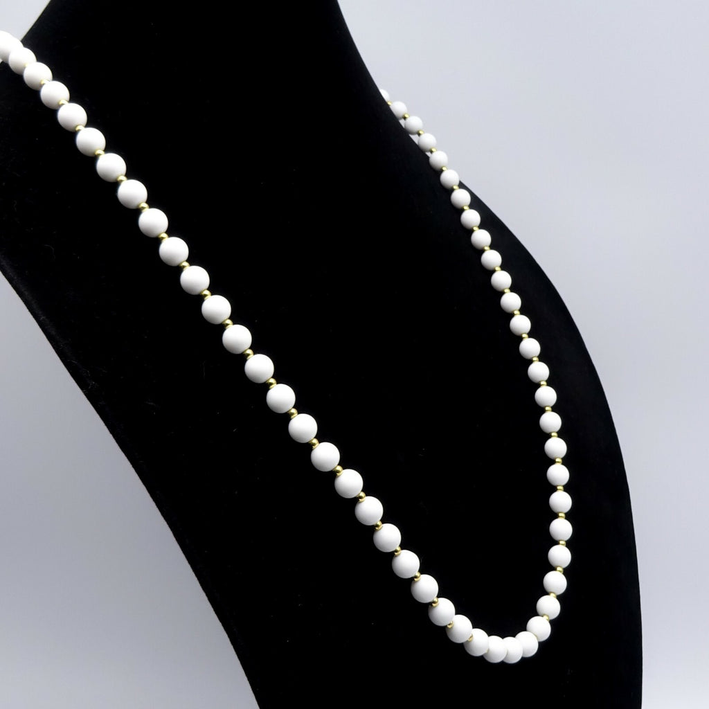 Vintage MONET White Gold tone Bead Necklace Estate Costume Jewelry 30"