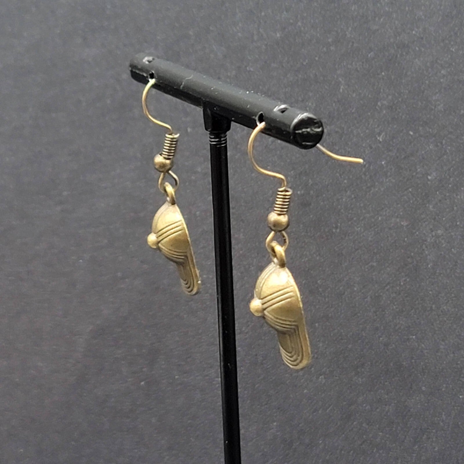 New Baseball Hat Pierced Earrings Bronze tone Dangle 3/4"