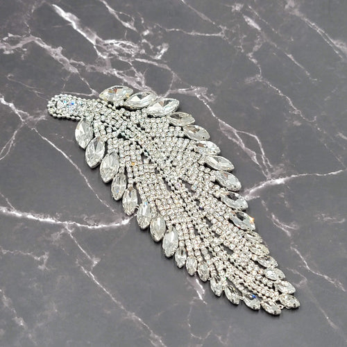 Crystal Rhinestone Applique Leaf 6.5" x 2.25"