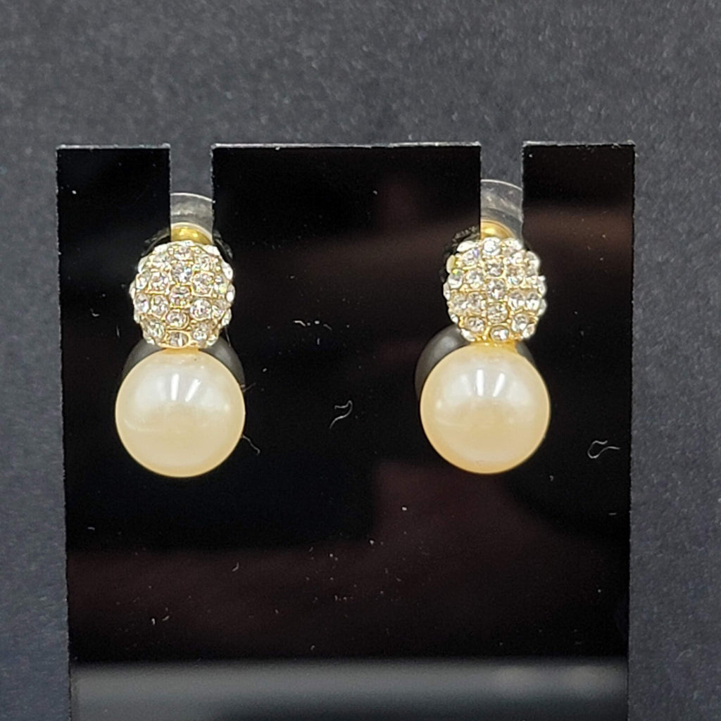 Pierced Earrings Imitation Pearl Crystal Rhinestone Drop 3/4"