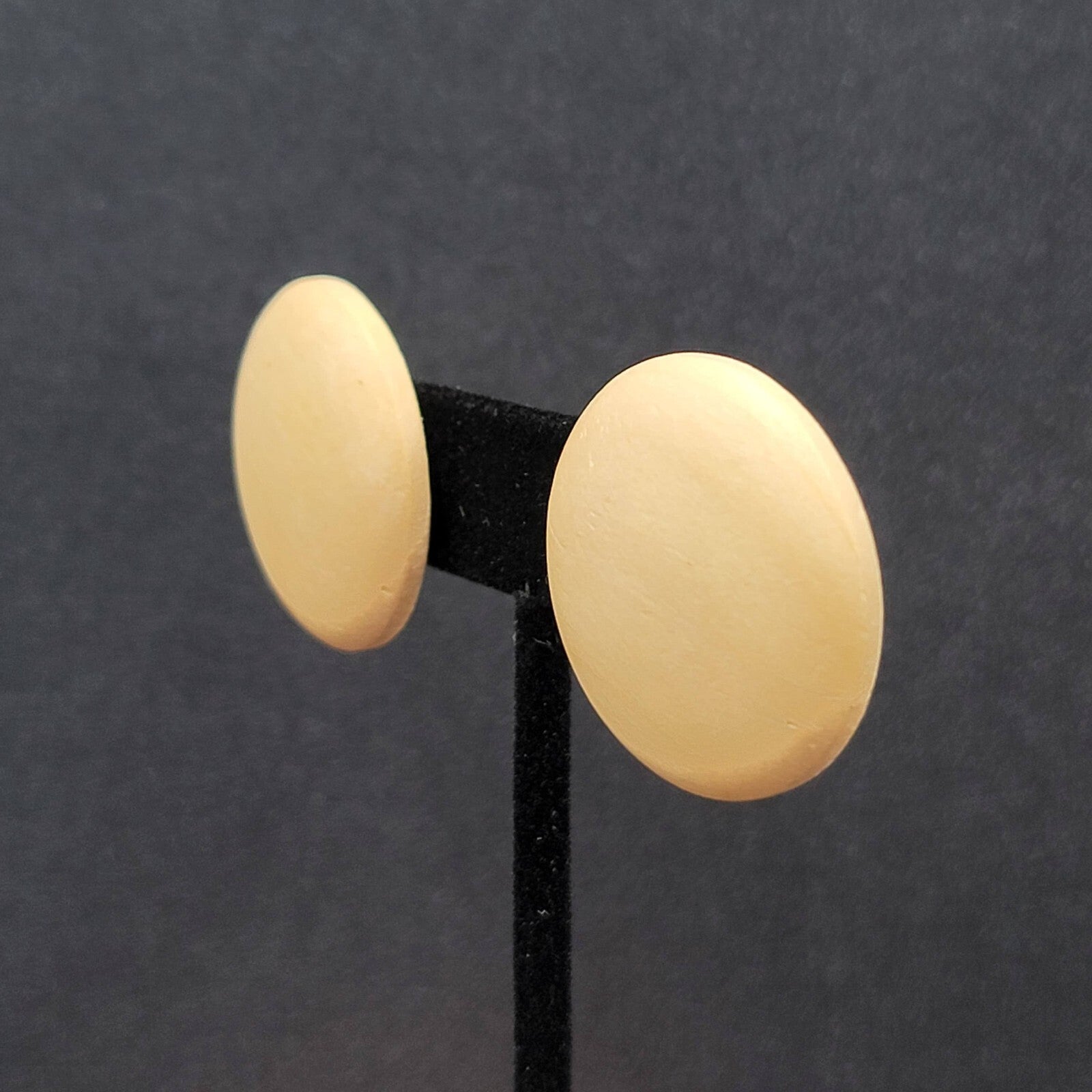 Vintage Pierced Earrings Light Tan Real Wood Round Drop 1 1/8"