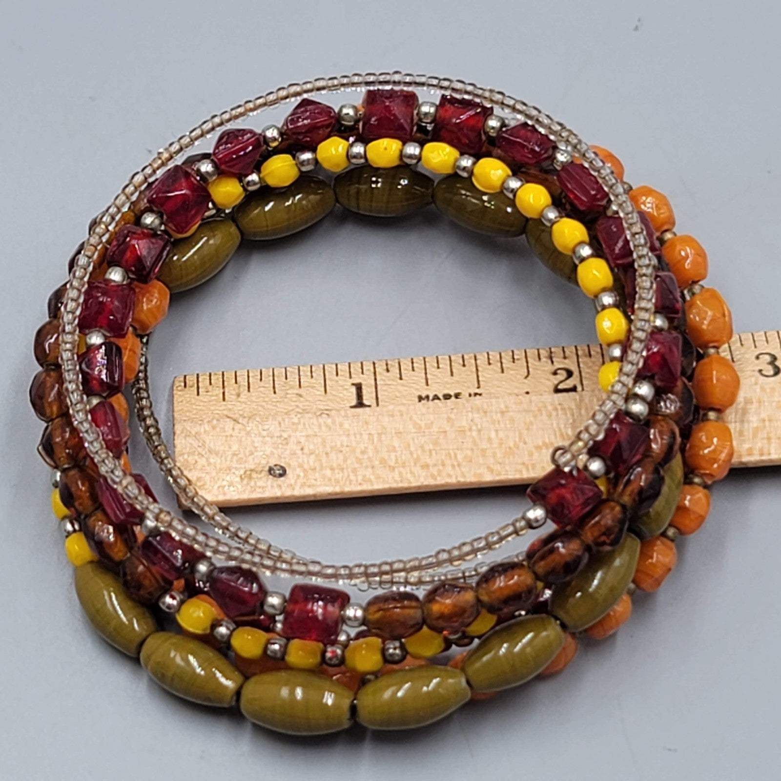 Glass Beaded Wire Wrapped Bracelet Brown Orange Red Green Yellow