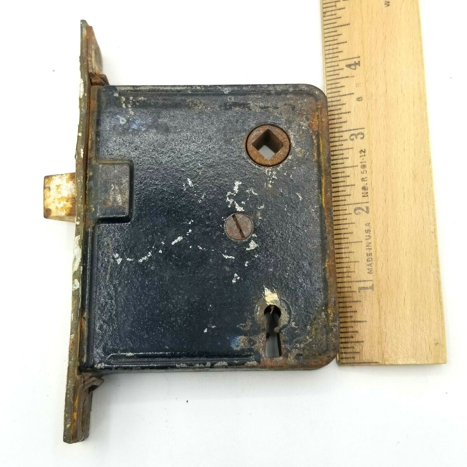Vintage Cast Iron Door Mortise Lock Salvage Hardware Skeleton Key hole  B154