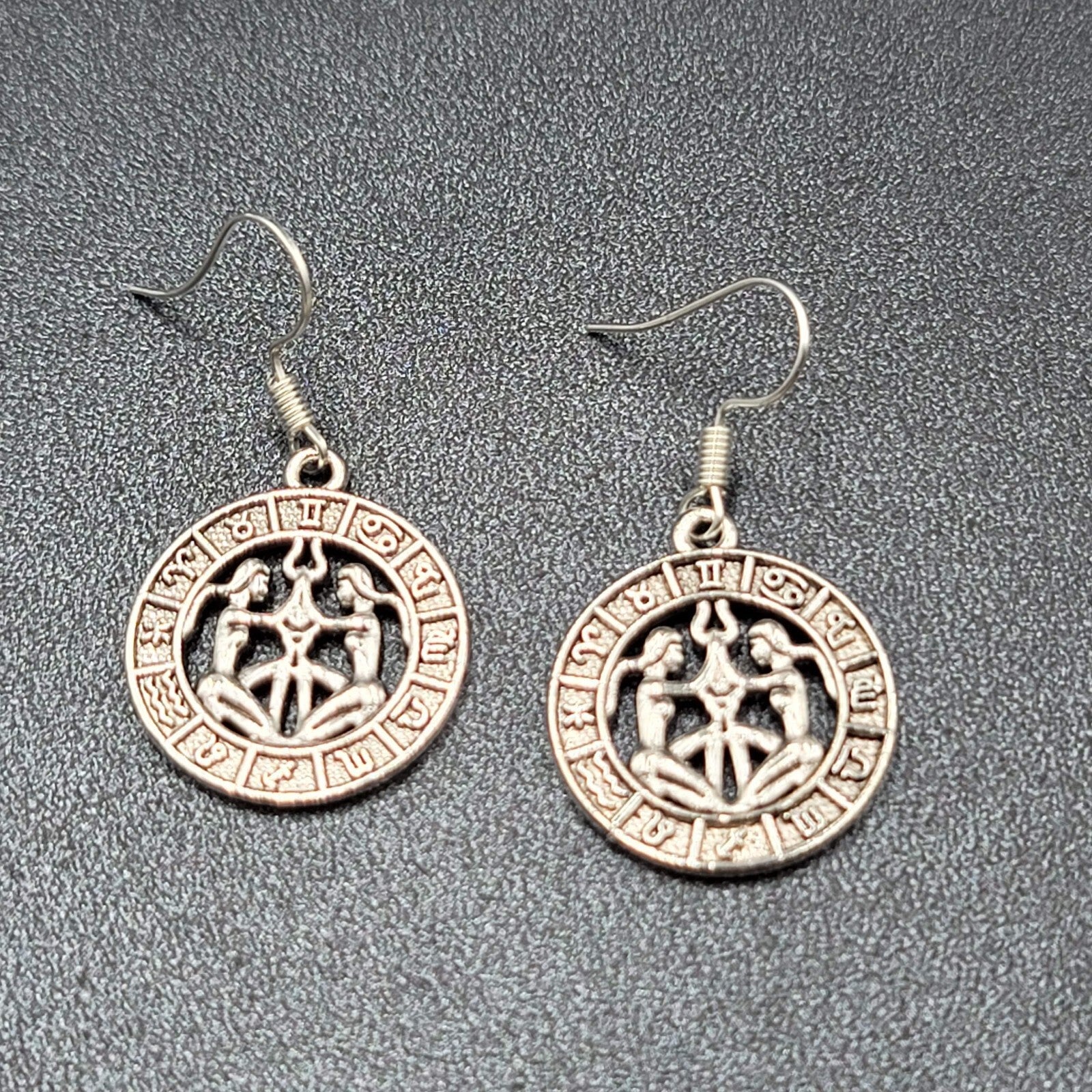 Zodiac Pierced Earrings Silver tone Dangle 7/8"