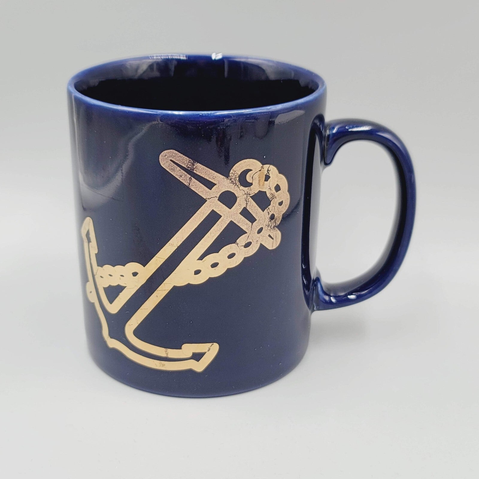Vintage NAVY KilnCraft Staffordshire England Cobalt Blue Gold Anchor Coffee Mug