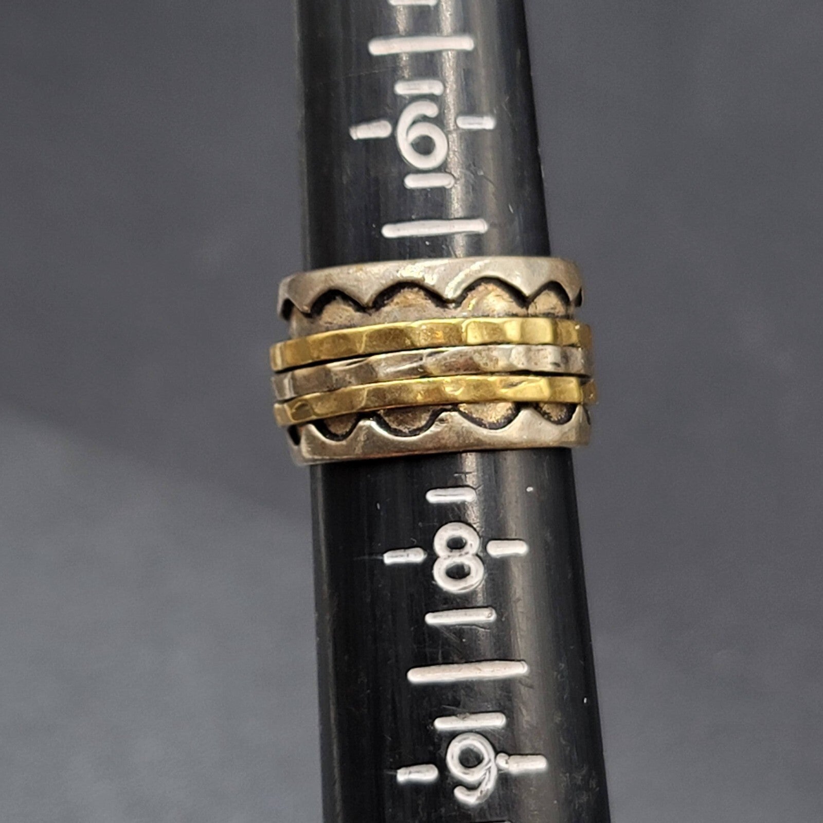 Two Tone Spinner Ring Size 7 Wide Band Silver tone and Brass