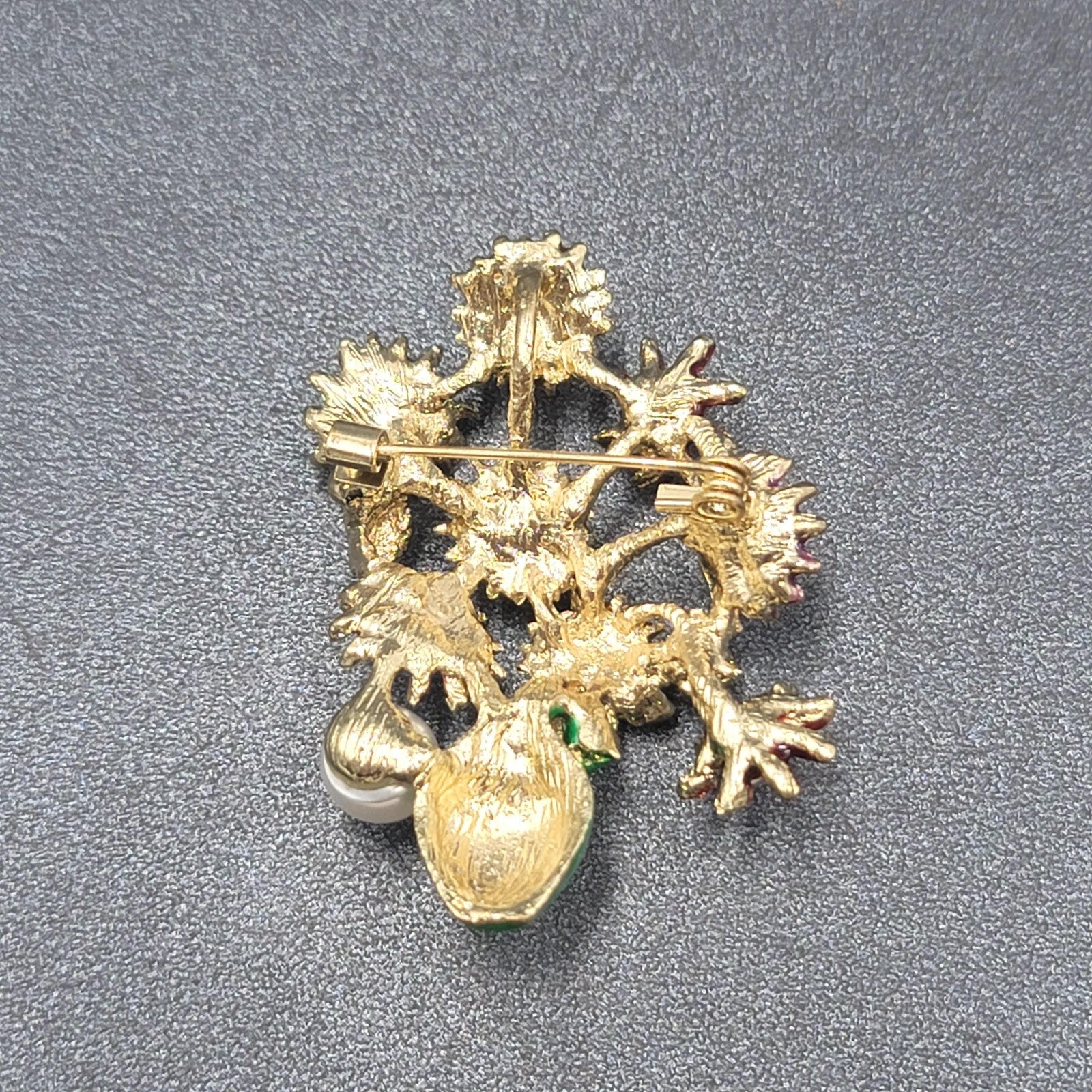 Crystal Rhinestone Flower Bouquet Brooch Pendant Green Enamel Multicolor 2.25"