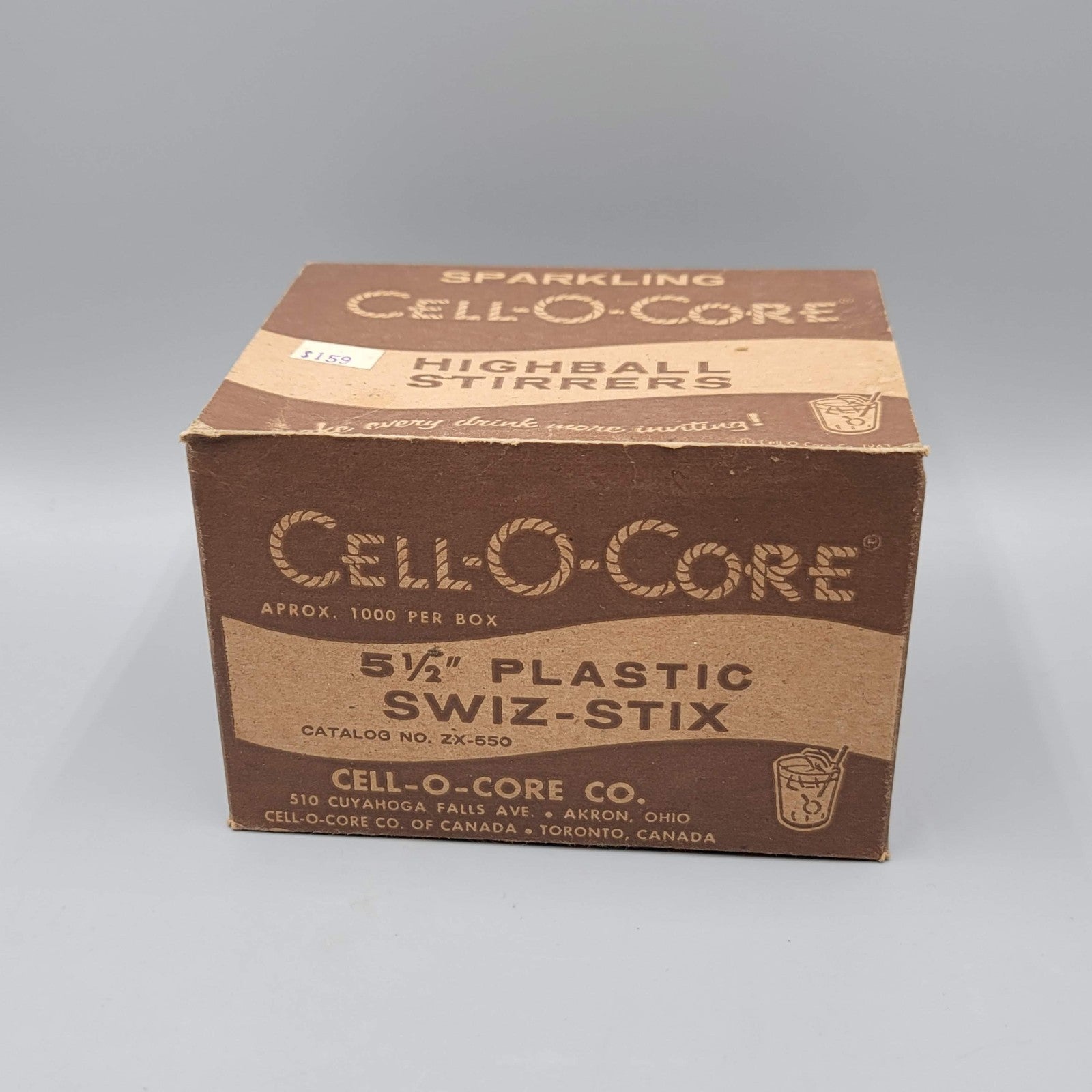 Vintage Bar Ware Box Cell-O-Core Stir Straws Multicolor 5.5" Approx 1000 NOS '63