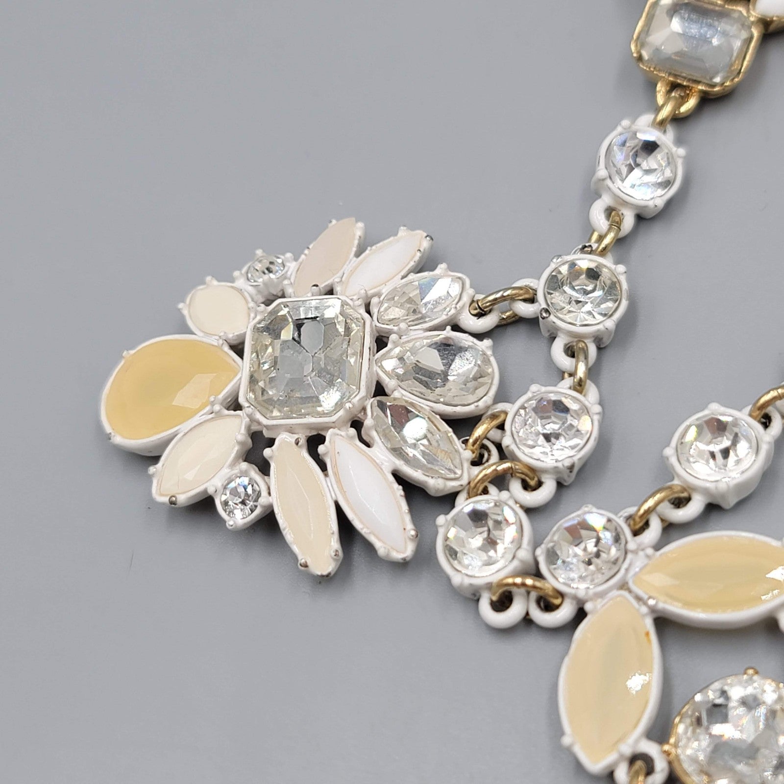 Ann Taylor Statement Bib Necklace Gold Tone Crystal Flower Enamel Adj 18-20"